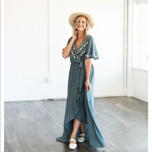 Embroidered wrap dress